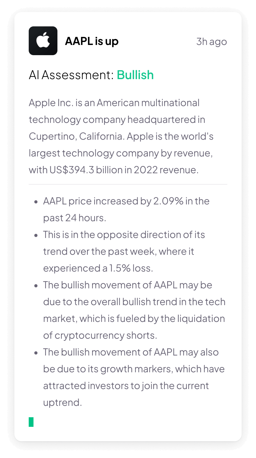Apple stock AI summary generated by Morpher