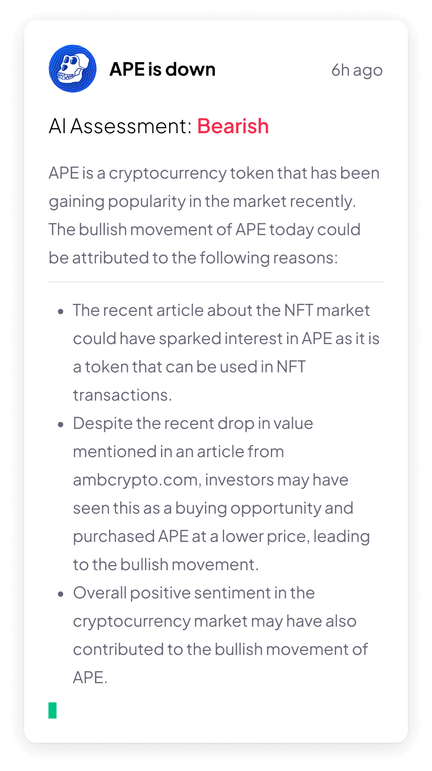 APE coin AI summary generated by Morpher