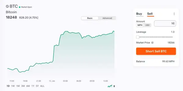 Shorting BTC on Morpher