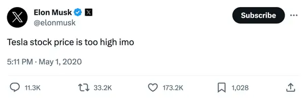 elon musk's tweet on tesla stock