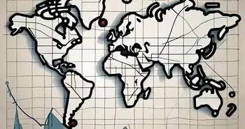 Глобальная карта, переплетенная различными символами валют и графиками фондового рынка, чтобы символизировать мировой рынок форекс-акций