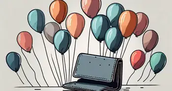 A wallet gradually shrinking while surrounded by rising balloons