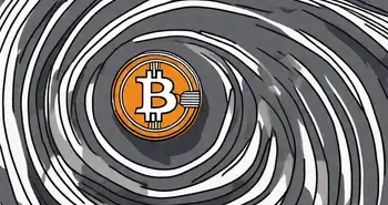 Ein Bitcoin-Münze auf einer Achterbahnstrecke