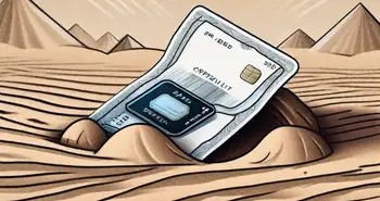 A paper wallet half buried in sand like an artifact