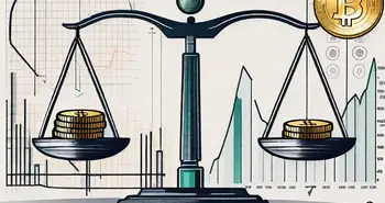 A balanced scale with traditional coins on one side and digital symbols representing stablecoins on the other