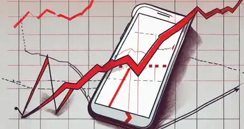 A stock market graph plummeting towards a red line
