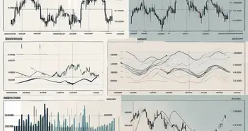 Various financial charts with fluctuating lines and different volatility indicators like bollinger bands