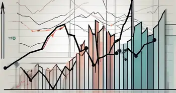 Ein dynamisches Börsendiagramm mit schwankenden Linien und Balken.