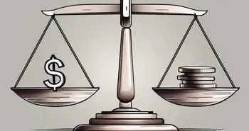 A balanced scale with different financial symbols like currency