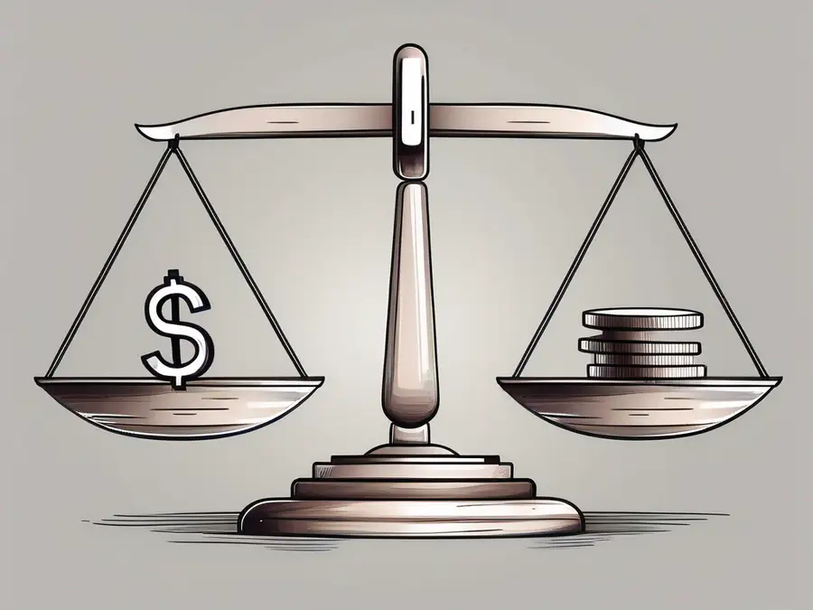 A balanced scale with different financial symbols like currency