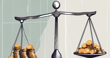 Eine Waage mit Münzen auf der einen Seite, die Investitionen repräsentieren, und auf der anderen Seite ein Diagramm, das stetiges Wachstum zeigt.