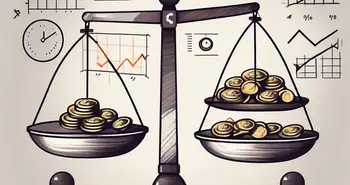 A balanced scale with various financial symbols on each side
