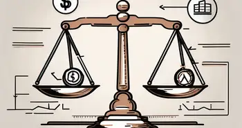 Eine Waage mit verschiedenen Finanzsymbolen (wie Währungen).