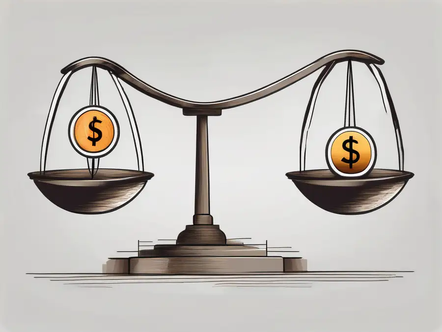 A balanced scale with one side representing the stock market's advancing issues and the other side representing its declining issues
