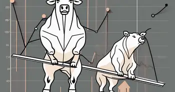Ein Bulle und ein Bär stehen auf einer ausbalancierten Wippe mit einem Diagramm im Hintergrund