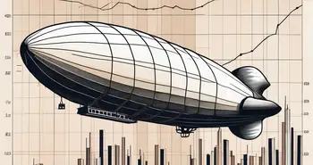 The hindenburg zeppelin ominously looming over a volatile stock market graph