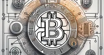 A bitcoin in the center surrounded by symbols representing a computer