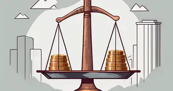 Eine Waage, die einen Stapel Münzen und ein riskantes Vermögenswert ausgleicht