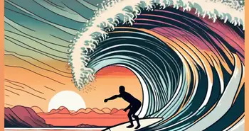 Ein Surfer reitet gekonnt eine Serie von großen