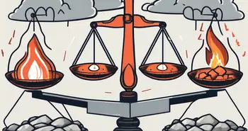 Eine Waage mit Symbolen verschiedener potenzieller Risiken (wie eine Gewitterwolke).
