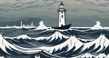 A stormy sea with a sinking ship