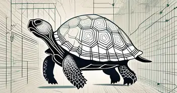 Eine Schildkröte mit einem Panzer, der wie ein Kryptowährungssymbol gemustert ist