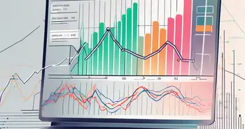 Ein Computerbildschirm zeigt ein farbenfrohes Handelsdiagramm mit schwankenden Linien.