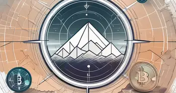 A futuristic frontier landscape with symbolic elements of cryptocurrency (like bitcoin or ethereum symbols) scattered around