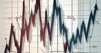 Ein dynamisches Börsendiagramm mit Pfeilen, die dramatische Auf- und Abwärtsbewegungen anzeigen