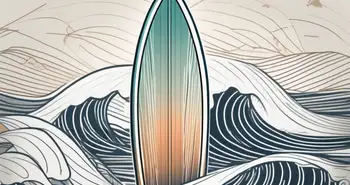 A surfboard riding on waves that are shaped like stock market graphs