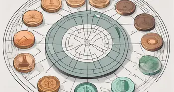 Various symbolic tokens (not resembling any real-life currency) arranged in a semi-circle