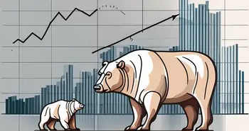 A balanced scale with a bull and a bear figurine on each side