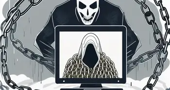 A computer with chains wrapped around it