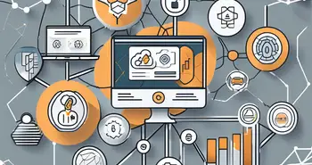 Various digital icons representing different sectors such as insurance