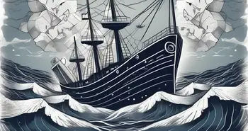 Ein sinkendes Schiff mit verschiedenen Währungssymbolen eingraviert.