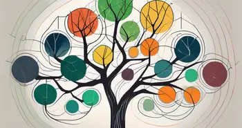 A merkle tree with different colored nodes and branches