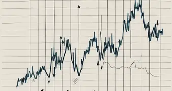Ein dynamisches Börsendiagramm mit schwankenden Punkten und Pfeilen, die den Anstieg und Rückgang der Aktienpunkte anzeigen.