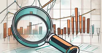 A magnifying glass hovering over a stock market graph