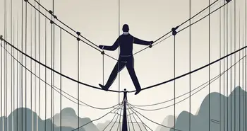 A tightrope walker balancing on a rope above a safety net
