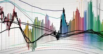 Ein dynamisches Börsendiagramm mit einer Überlagerung von mehrfarbigen EMA (Exponential Moving Average) Ribbon-Linien