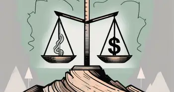 Eine ausgeglichene Waage mit einem Risikosymbol (wie einem Blitz) auf der einen Seite und einem Renditesymbol (wie einem Dollarzeichen oder einem nach oben zeigenden Pfeil) auf der anderen Seite