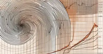 A fibonacci spiral overlaying a stock market chart