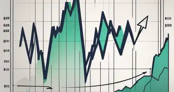 A stock market chart with an arrow pointing upwards