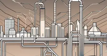 A digital landscape depicting the ethereum network as a city with pipelines representing gas fees