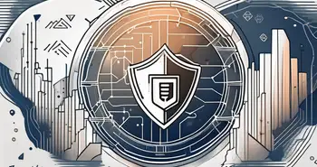 Eine digitale Festung mit verschiedenen kryptografischen Symbolen und einem Schild