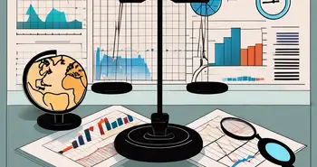 A balanced scale with various trading tools such as charts