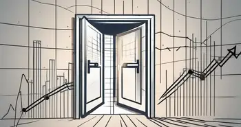 A symbolic exit door placed on a graph chart that indicates rising forex trading trends