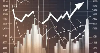 Un graphique dynamique de la bourse avec divers symboles de trading et des flèches
