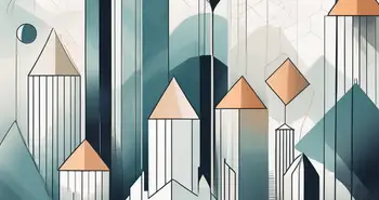 A digital landscape with various tokens (represented as unique geometric shapes) ascending along a vertical axis