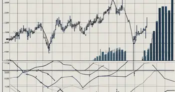 Ein Aktienmarkt-Diagramm mit verschiedenen Trendlinien und Indikatoren